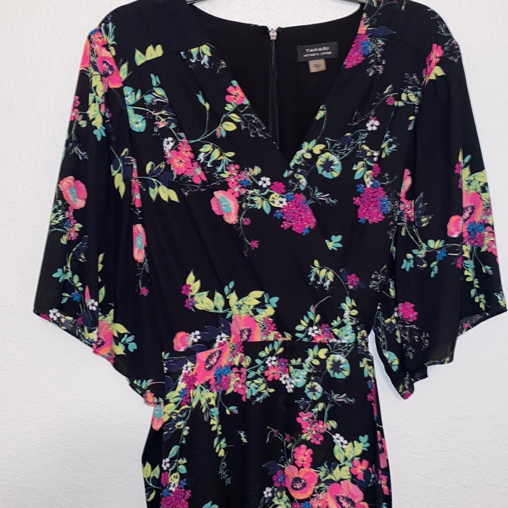 Tahari floral black and pink dress
